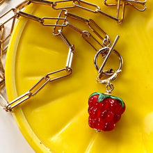 Load image into Gallery viewer, Paperclip Chain Necklace with Raspberry Charm in Gold
