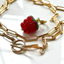 Load image into Gallery viewer, Paperclip Chain Necklace with Raspberry Charm in Gold
