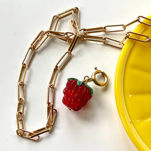 Load image into Gallery viewer, Paperclip Chain Necklace with Raspberry Charm in Gold
